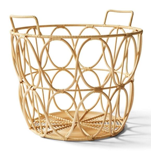 Large‎ Natural Poly Rattan Open Weave Round Basket Home Decor Laundry Pillows - Picture 1 of 10